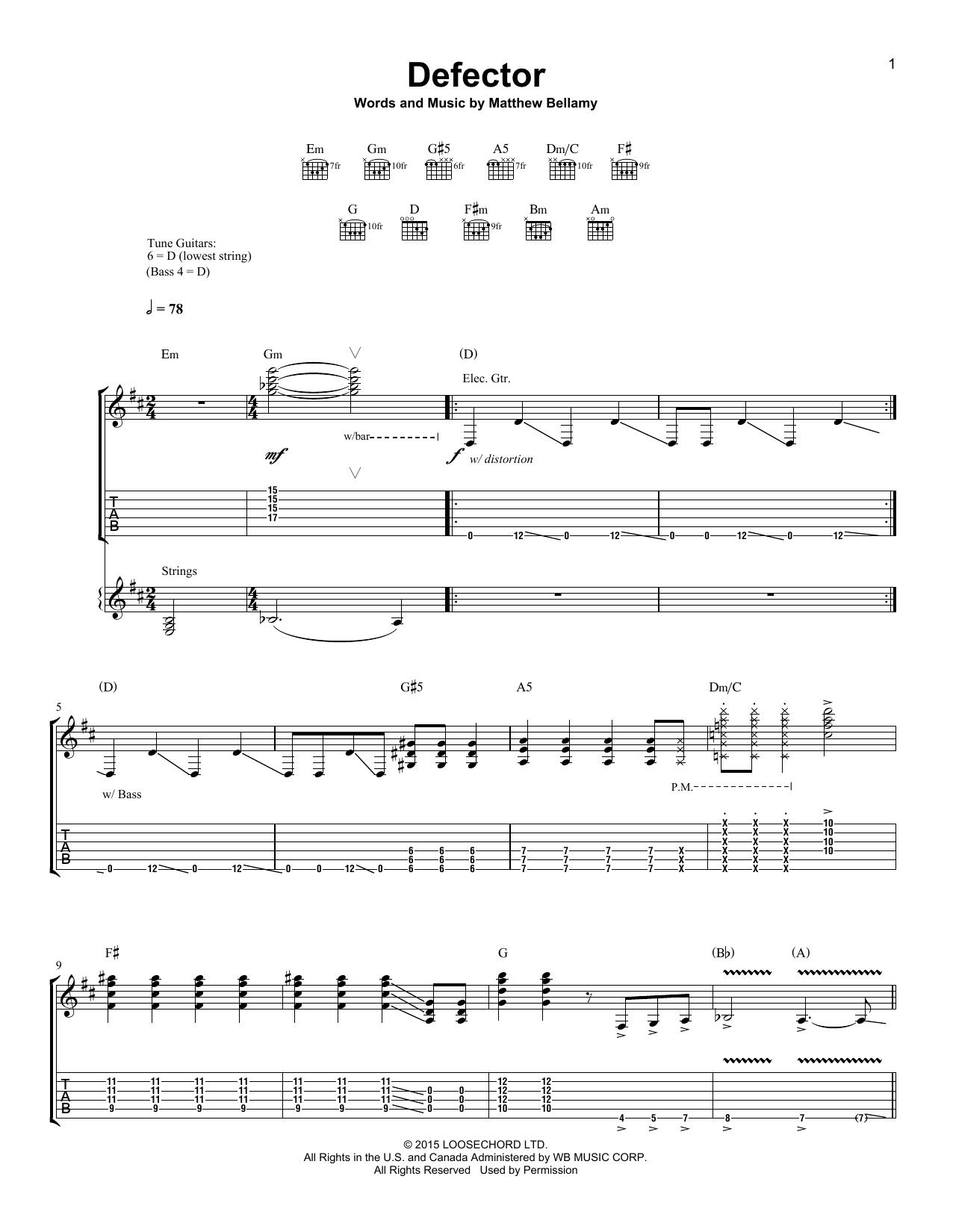Muse Defector sheet music notes and chords arranged for Piano, Vocal & Guitar Chords (Right-Hand Melody)