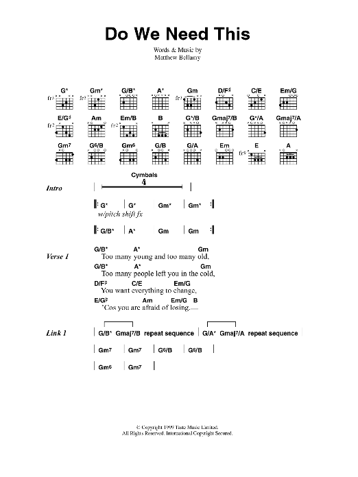 Muse Do We Need This sheet music notes and chords arranged for Guitar Chords/Lyrics