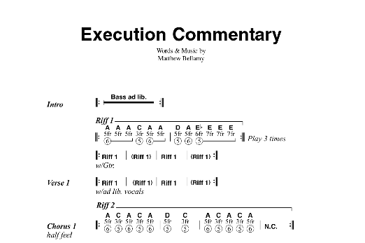 Muse Execution Commentary sheet music notes and chords arranged for Guitar Chords/Lyrics