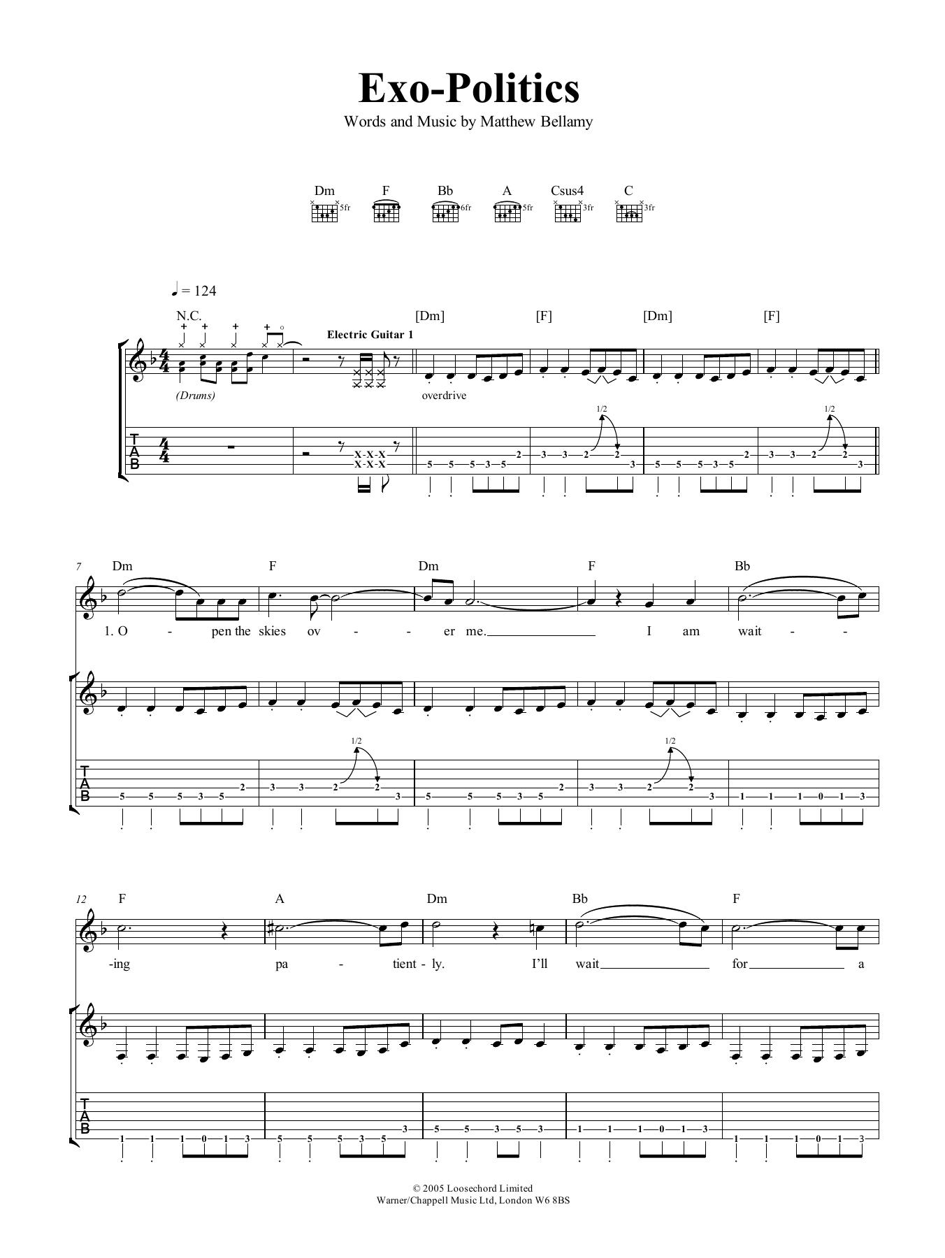 Muse Exo-Politics sheet music notes and chords arranged for Easy Piano
