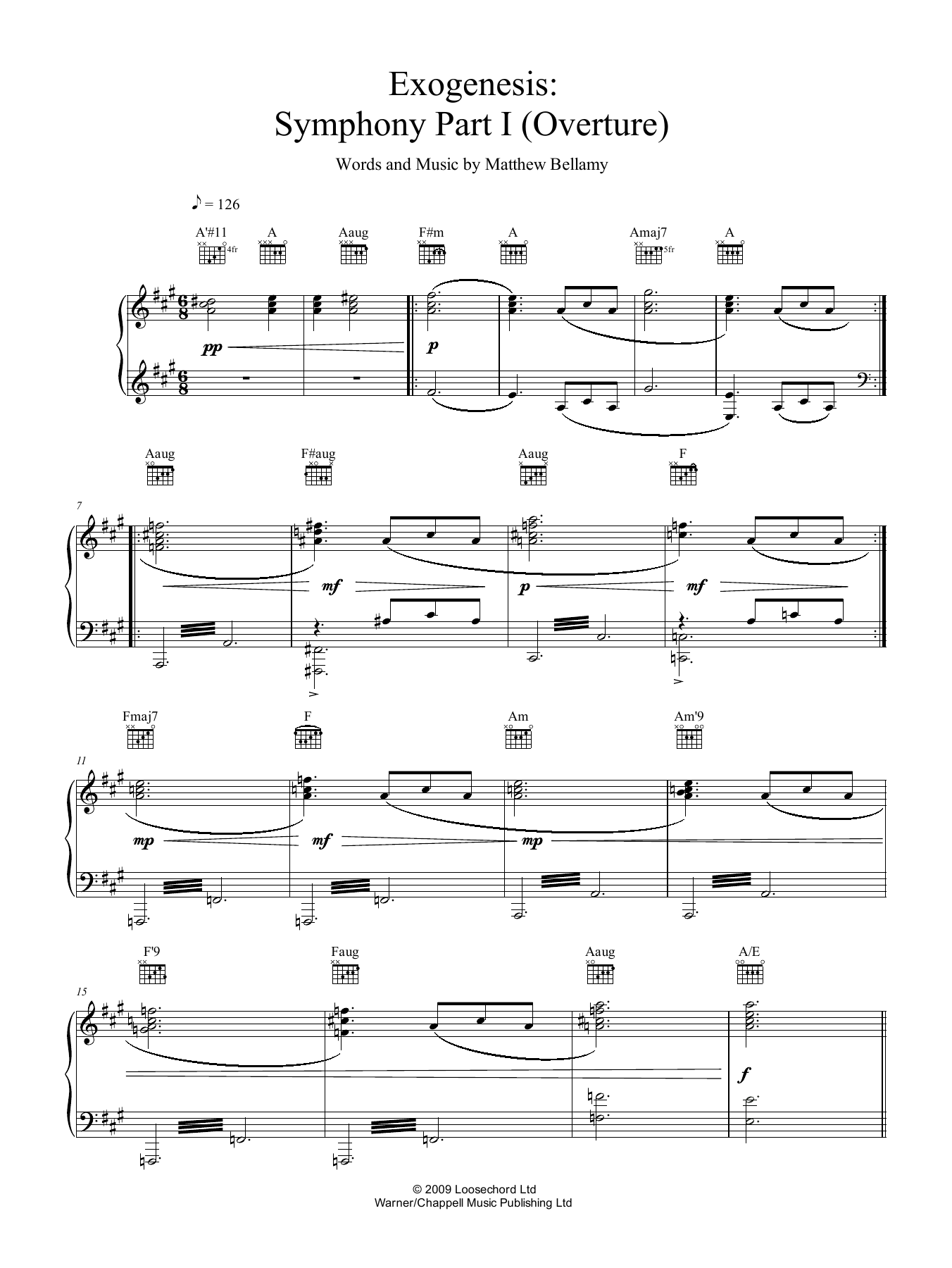 Muse Exogenesis: Symphony Part I (Overture) sheet music notes and chords arranged for Piano, Vocal & Guitar Chords (Right-Hand Melody)