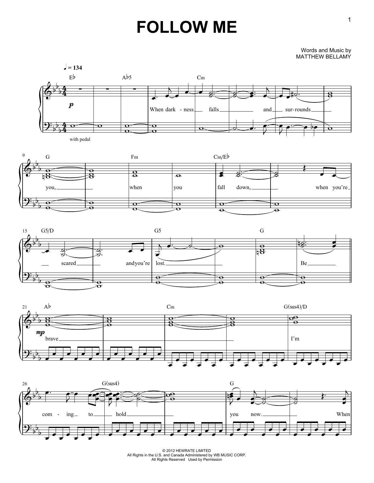 Muse Follow Me sheet music notes and chords arranged for Easy Piano