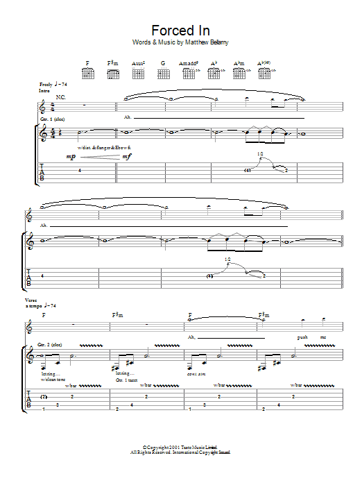 Muse Forced In sheet music notes and chords arranged for Guitar Tab