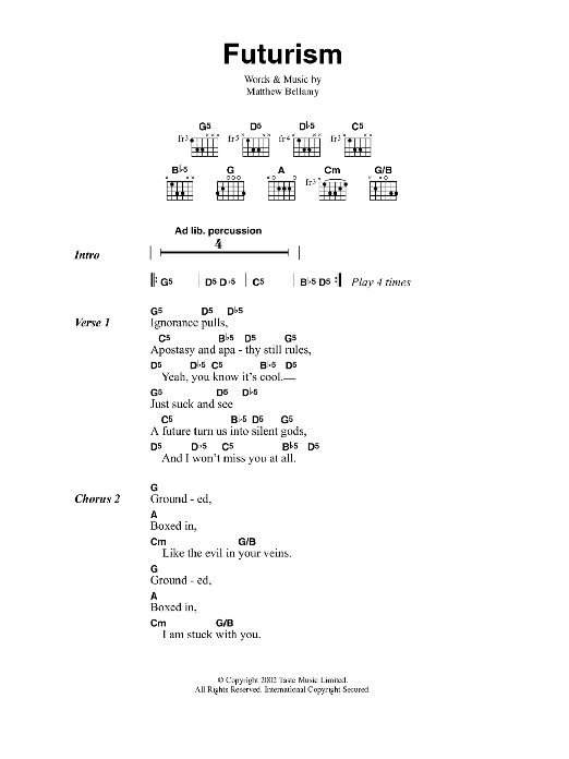 Muse Futurism sheet music notes and chords arranged for Guitar Chords/Lyrics