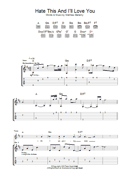 Muse Hate This & I'll Love You sheet music notes and chords arranged for Guitar Tab