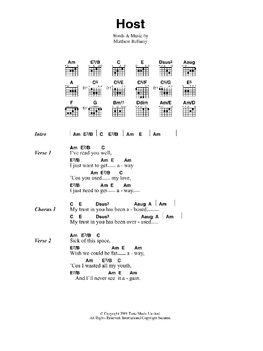 Muse Host sheet music notes and chords arranged for Guitar Chords/Lyrics