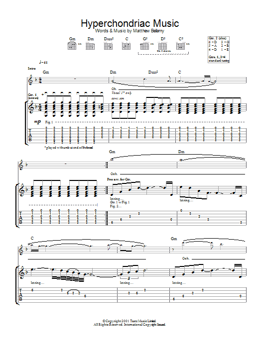 Muse Hyper Chondriac Music sheet music notes and chords arranged for Guitar Tab