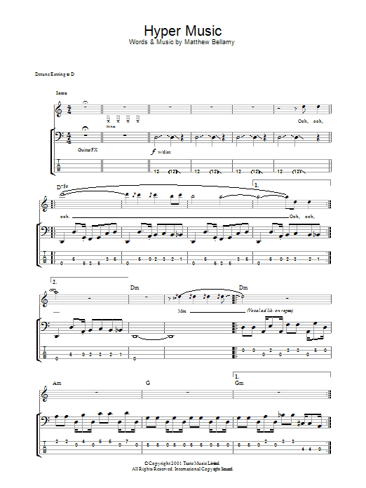 Muse Hyper Music sheet music notes and chords arranged for Bass Guitar Tab