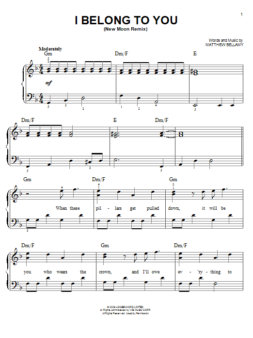 Muse I Belong To You (New Moon Remix) sheet music notes and chords arranged for Guitar Tab
