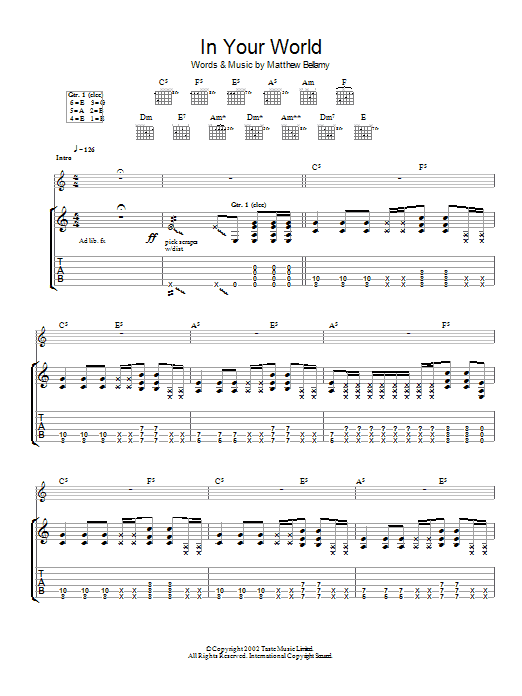Muse In Your World sheet music notes and chords arranged for Guitar Tab