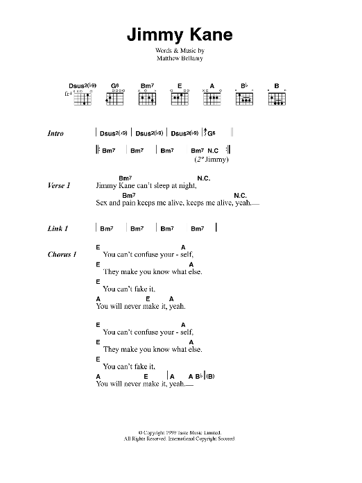 Muse Jimmy Kane sheet music notes and chords arranged for Guitar Chords/Lyrics