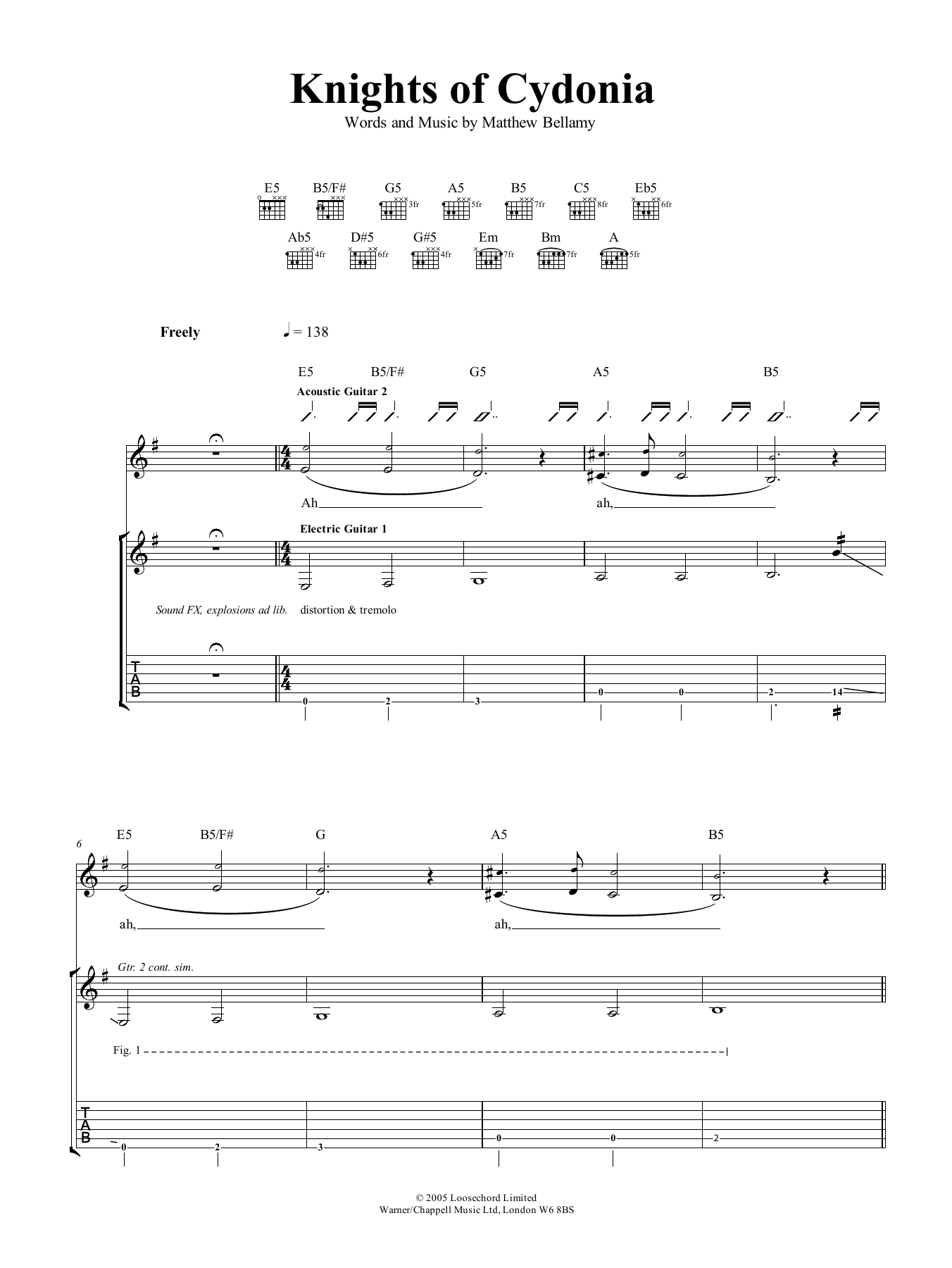 Muse Knights Of Cydonia sheet music notes and chords arranged for Guitar Tab