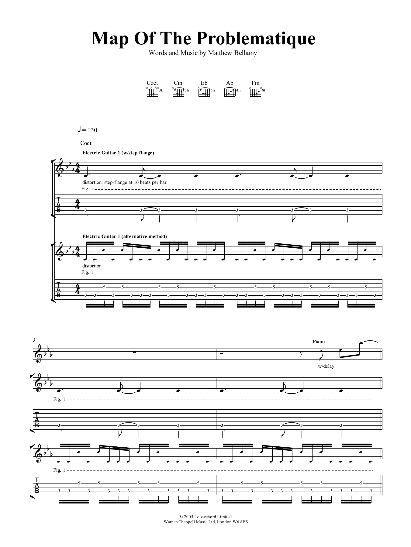 Muse Map Of The Problematique sheet music notes and chords arranged for Guitar Tab