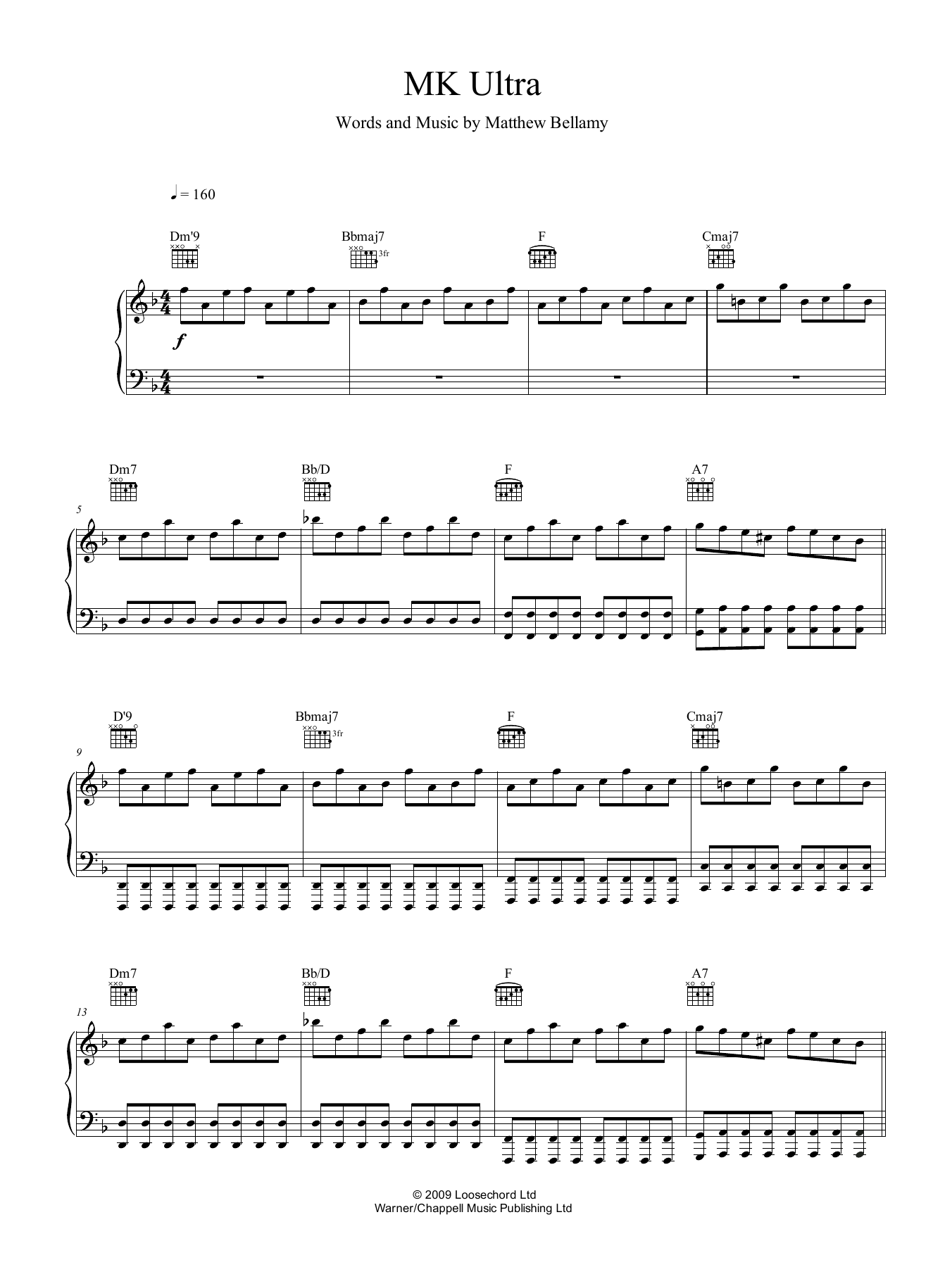 Muse MK Ultra sheet music notes and chords arranged for Piano, Vocal & Guitar Chords (Right-Hand Melody)