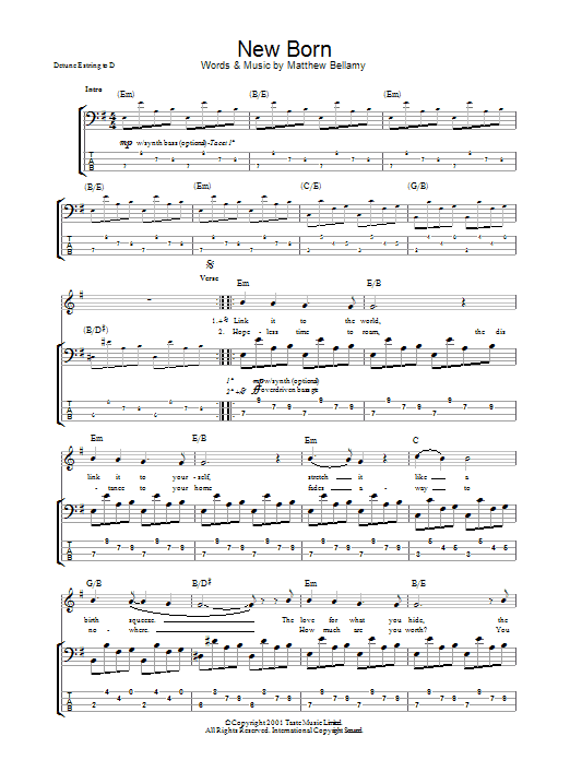 Muse New Born sheet music notes and chords arranged for Bass Guitar Tab
