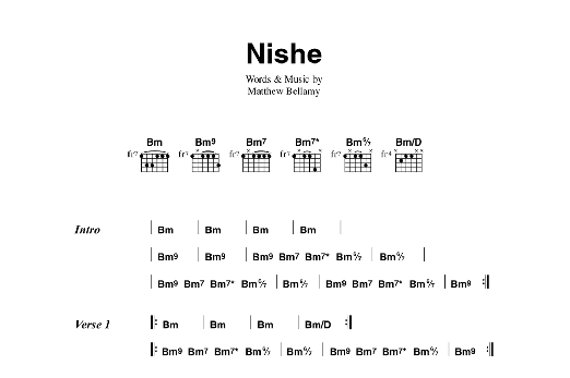 Muse Nishe sheet music notes and chords arranged for Guitar Chords/Lyrics