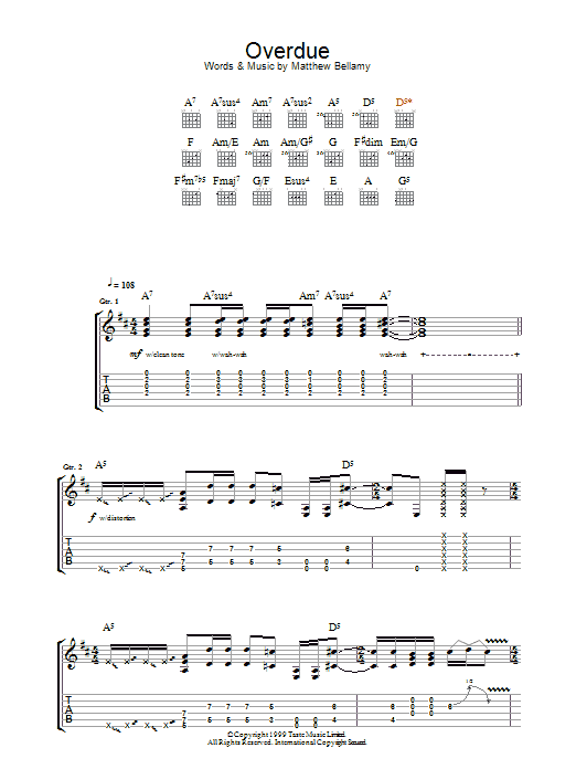 Muse Overdue sheet music notes and chords arranged for Guitar Tab