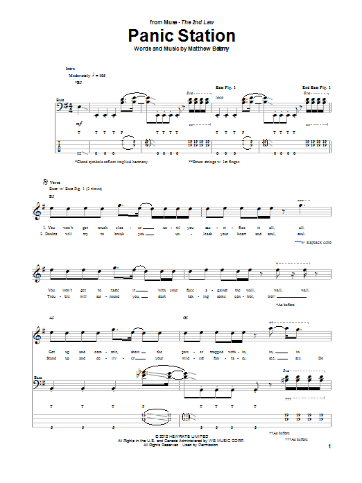 Muse Panic Station sheet music notes and chords arranged for Guitar Tab