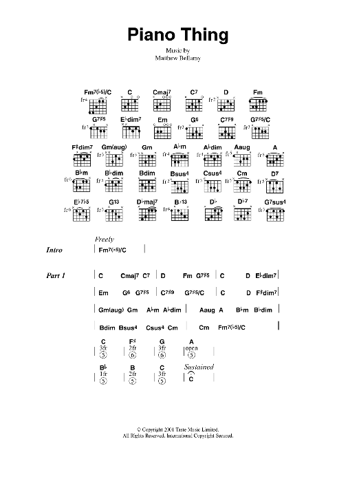 Muse Piano Thing sheet music notes and chords arranged for Guitar Chords/Lyrics