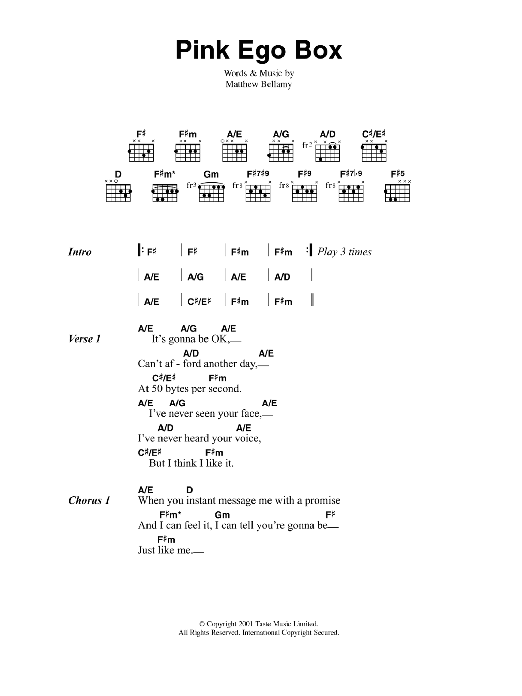 Muse Pink Ego Box sheet music notes and chords arranged for Guitar Chords/Lyrics