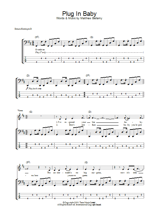 Muse Plug In Baby sheet music notes and chords arranged for Bass Guitar Tab