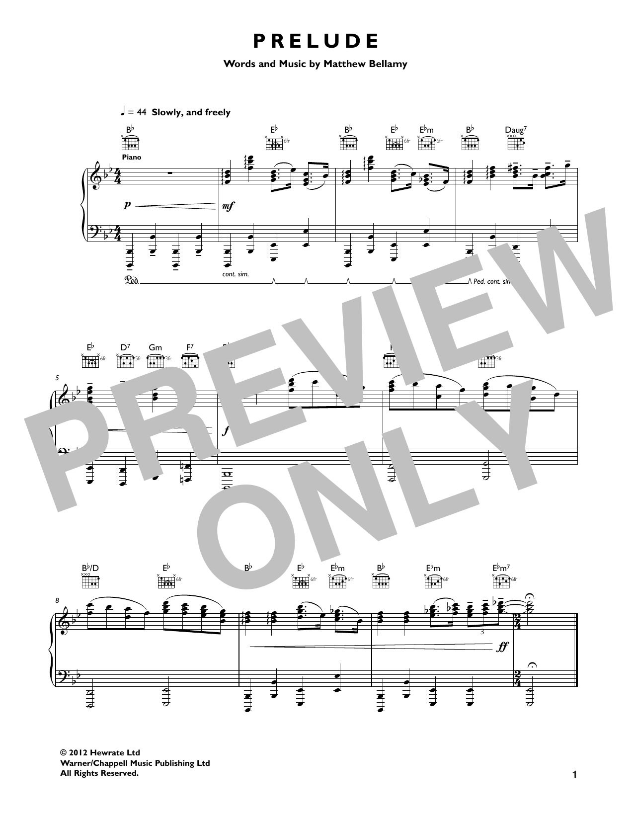 Muse Prelude sheet music notes and chords arranged for Guitar Tab
