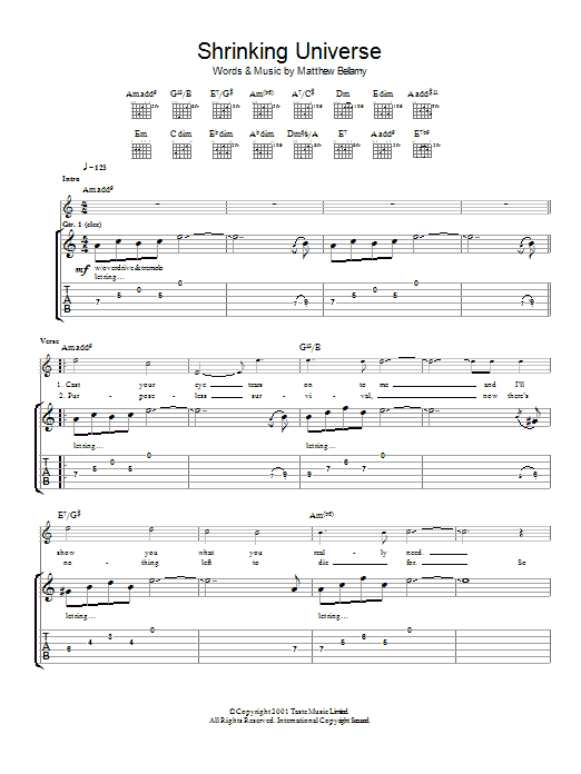 Muse Shrinking Universe sheet music notes and chords arranged for Guitar Tab