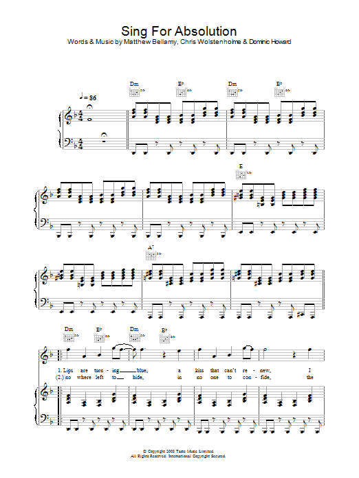 Muse Sing For Absolution sheet music notes and chords arranged for Easy Piano