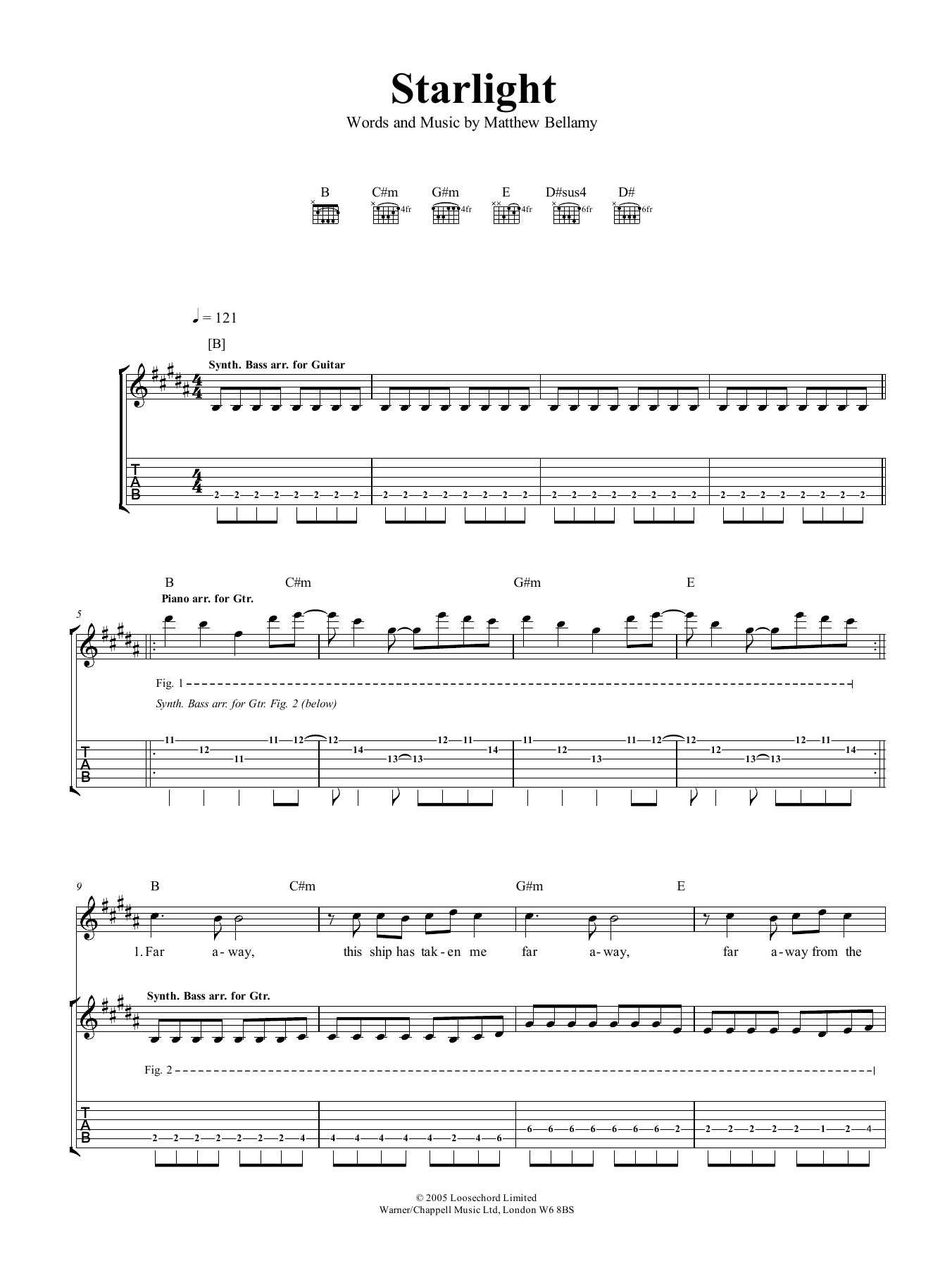 Muse Starlight sheet music notes and chords arranged for Guitar Tab