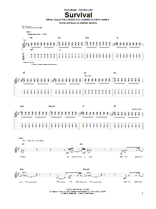 Muse Survival sheet music notes and chords arranged for Guitar Tab