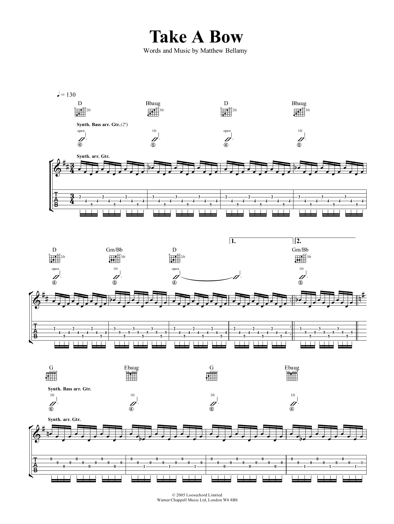 Muse Take A Bow sheet music notes and chords arranged for Guitar Tab