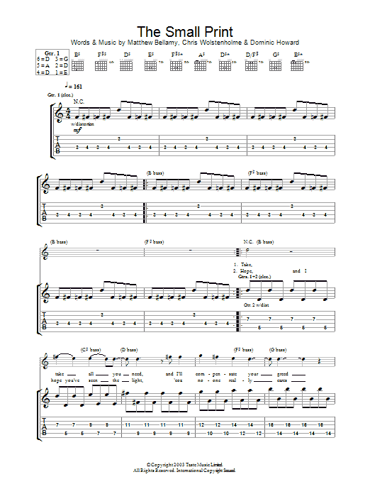 Muse The Small Print sheet music notes and chords arranged for Guitar Tab