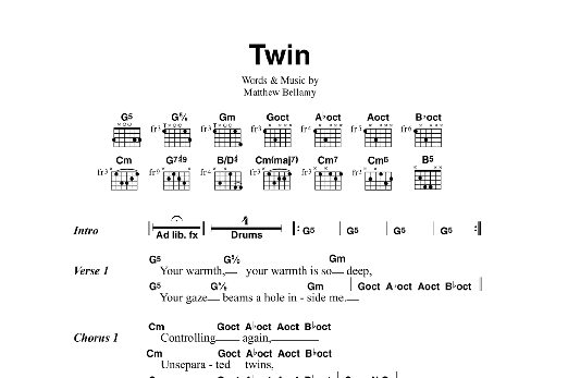Muse Twin sheet music notes and chords arranged for Guitar Chords/Lyrics