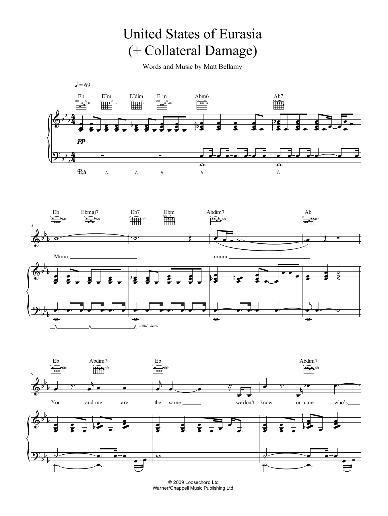 Muse United States Of Eurasia (+ Collateral Damage) sheet music notes and chords arranged for Piano, Vocal & Guitar Chords (Right-Hand Melody)