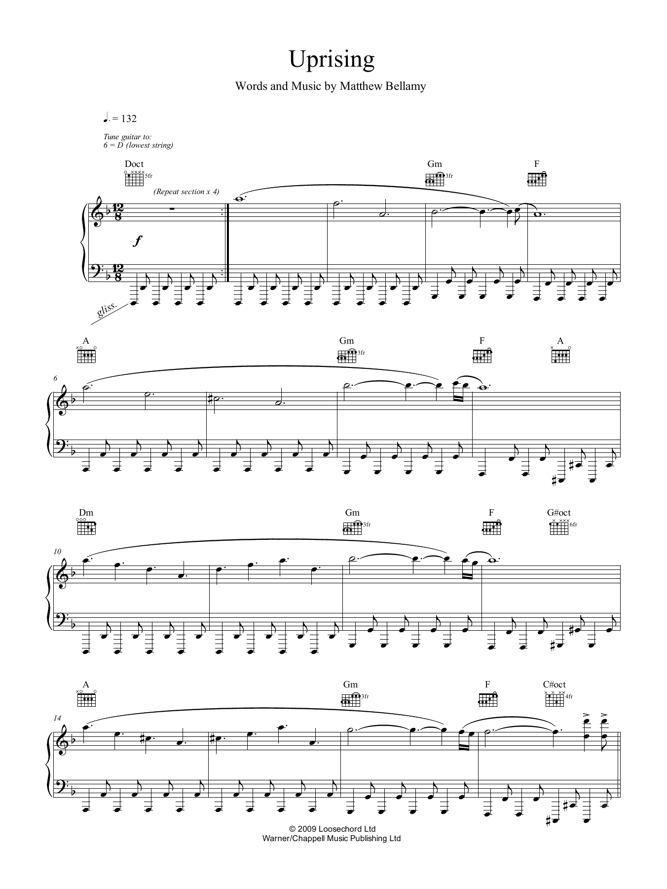 Muse Uprising sheet music notes and chords arranged for Drum Chart