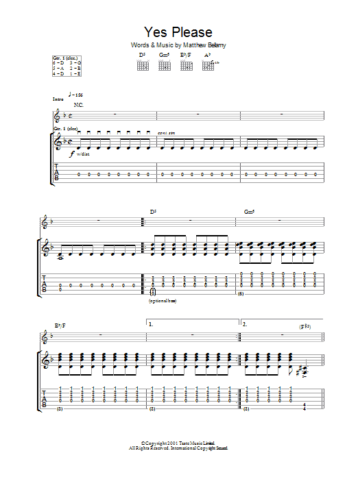 Muse Yes Please sheet music notes and chords arranged for Guitar Tab