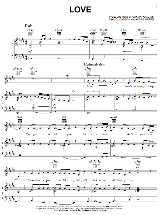 Musiq Soulchild Love sheet music notes and chords arranged for Piano, Vocal & Guitar Chords (Right-Hand Melody)