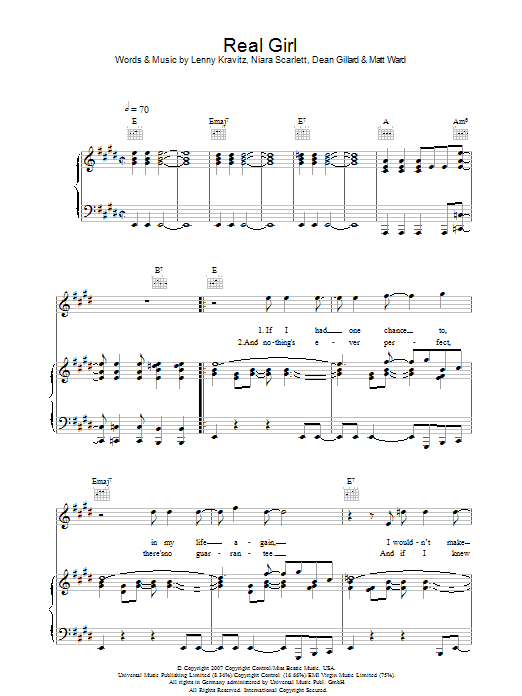 Mutya Buena Real Girl sheet music notes and chords arranged for Piano, Vocal & Guitar Chords