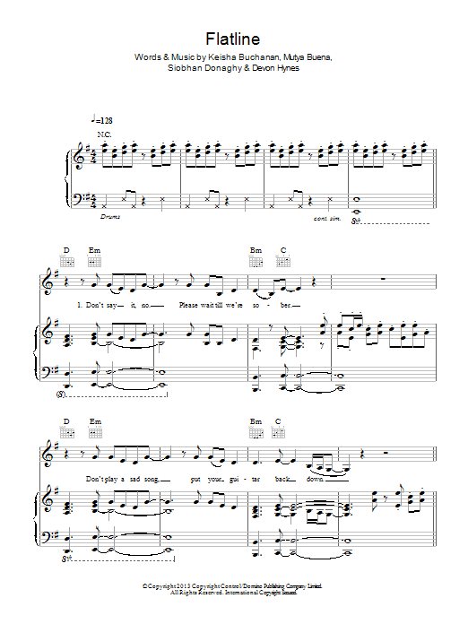Mutya Keisha Siobhan Flatline sheet music notes and chords arranged for Piano, Vocal & Guitar Chords
