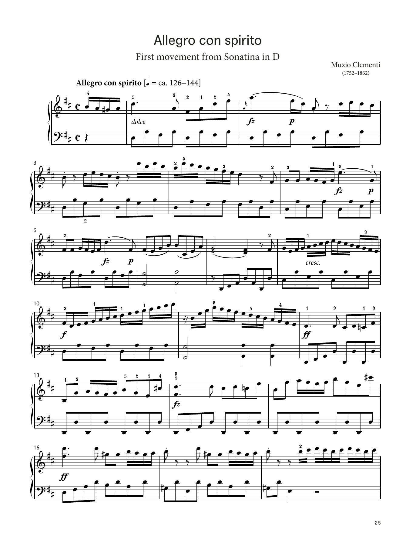 Muzio Clementi Allegro con spirito (LCME Piano 2018 Grade 6 List A) sheet music notes and chords arranged for Piano Solo