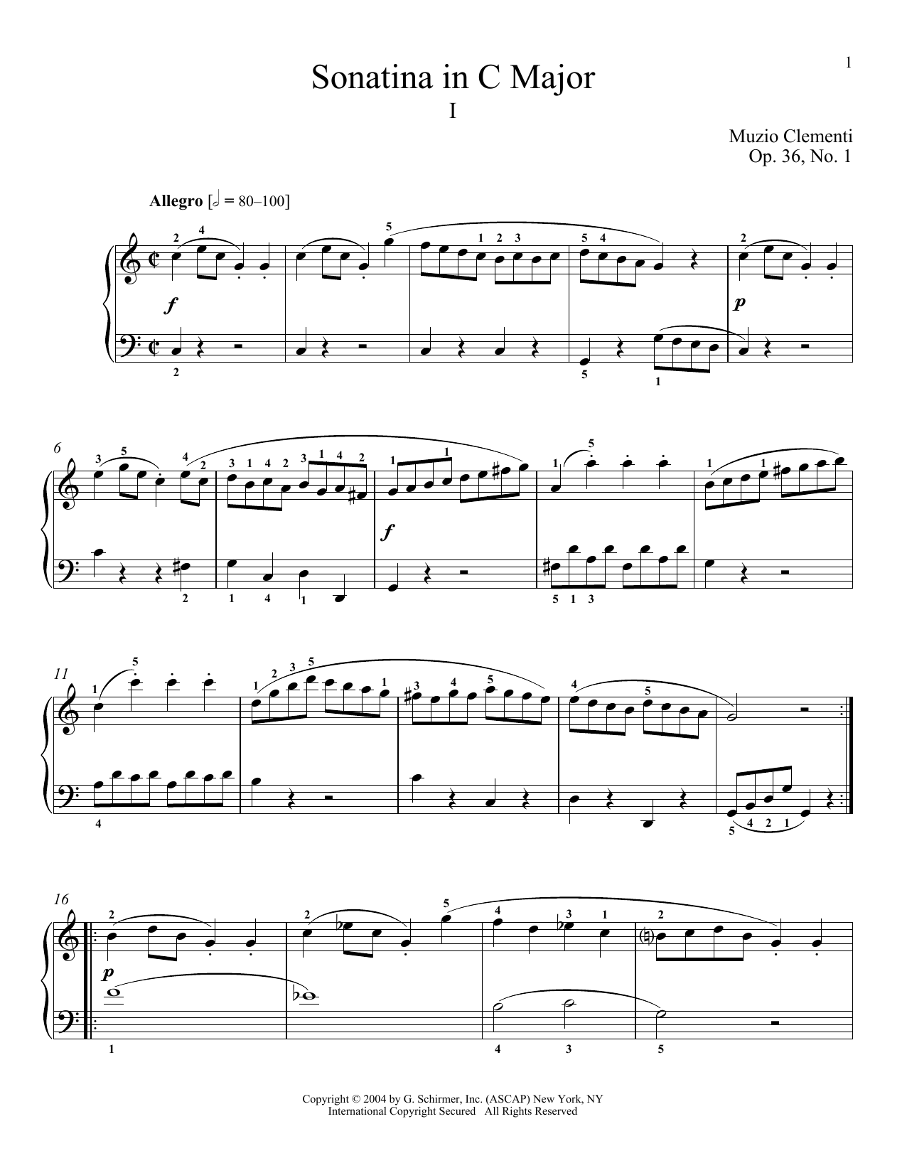 Muzio Clementi Sonatina In C Major, Op. 36, No. 1 sheet music notes and chords arranged for Easy Guitar Tab