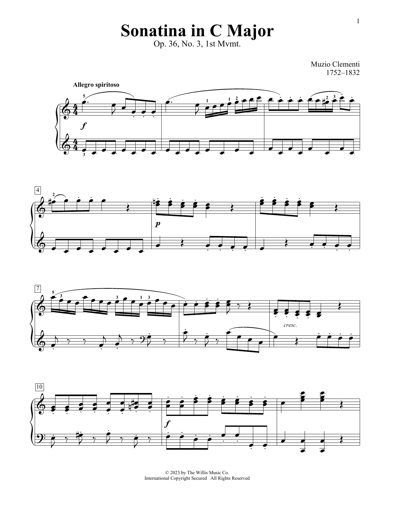 Muzio Clementi Sonatina In C Major, Op. 36, No. 3, 1st Mvmt sheet music notes and chords arranged for Educational Piano