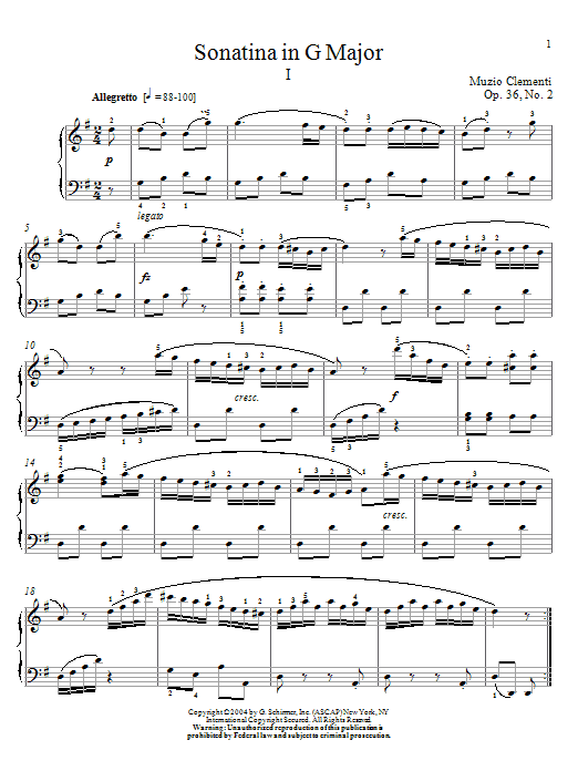Muzio Clementi Sonatina In G Major, Op. 36, No. 2 sheet music notes and chords arranged for Piano Solo