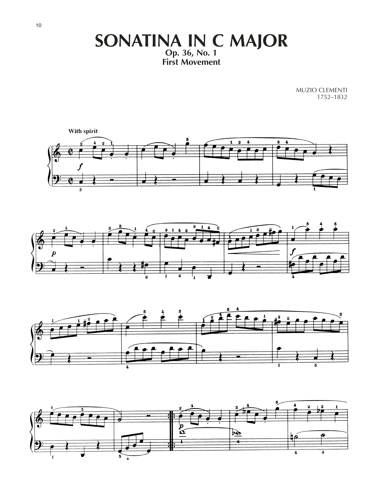 Muzio Clementi Spiritoso, Sonatina In C Major, Op. 36, No. 1 sheet music notes and chords arranged for Piano Solo