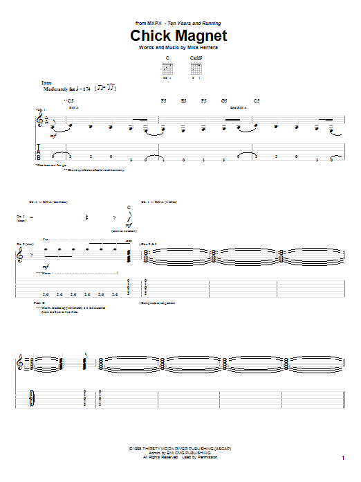 MxPx Chick Magnet sheet music notes and chords arranged for Guitar Tab