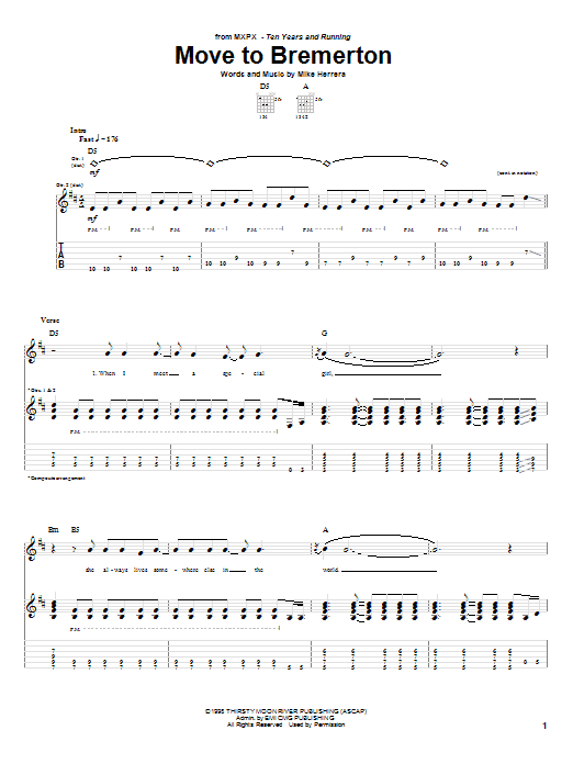 MxPx Move To Bremerton sheet music notes and chords arranged for Guitar Tab