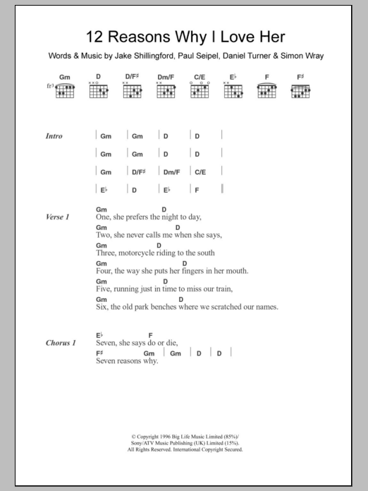 My Life Story 12 Reasons Why I Love Her sheet music notes and chords arranged for Guitar Chords/Lyrics