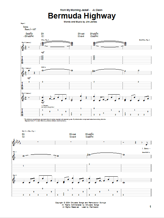 My Morning Jacket Bermuda Highway sheet music notes and chords arranged for Guitar Tab