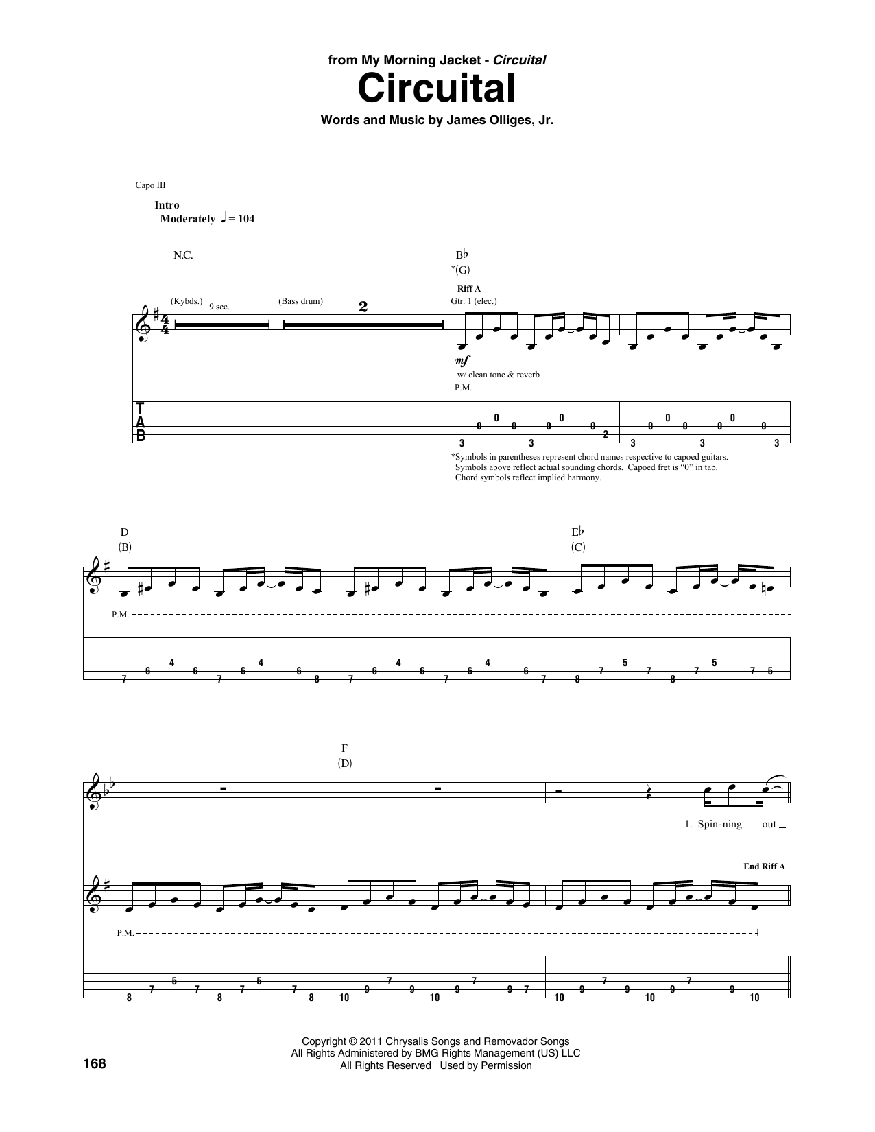 My Morning Jacket Circuital sheet music notes and chords arranged for Guitar Tab