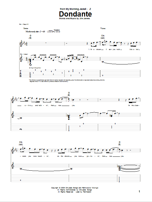 My Morning Jacket Dondante sheet music notes and chords arranged for Guitar Tab